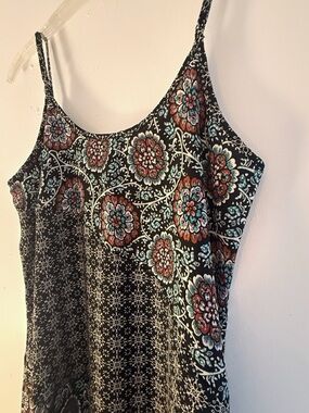 Floral Print Spaghetti Strap Top - Black with Multicolor Flowers